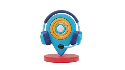 3D Icon: Location Pin with Headphones and Microphone