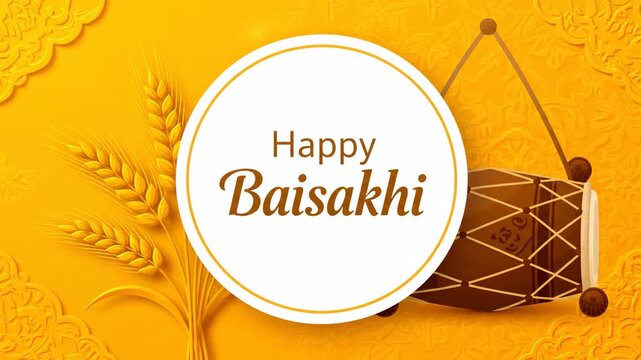 Happy Baisakhi Festival Background Wheat Dhol Drum Celebration Graphic