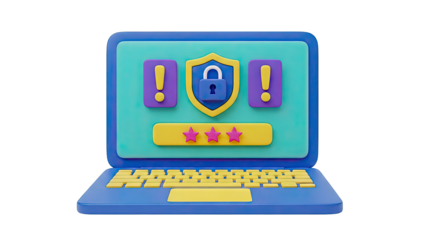 3D Laptop with Security and Stars Icons