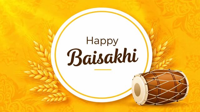 Happy Baisakhi Festival Celebration Background Dhol Wheat Harvest