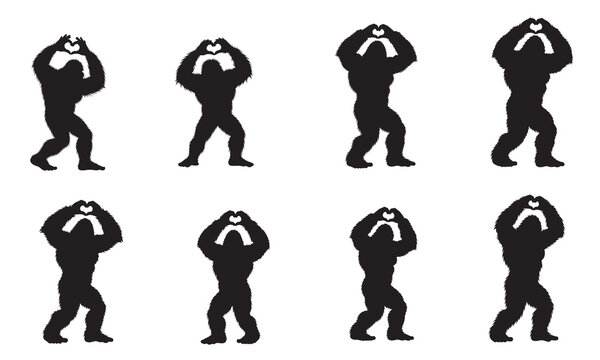 A valentine's day sequence of gorilla animation frames or keyframes for a walk cycle or movement analysis