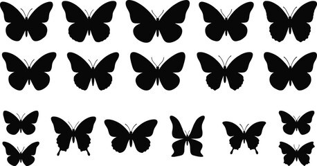Butterfly silhouette collection isolated on white background flying insect shapes elegant nature decorative vector illustration set © Rehena