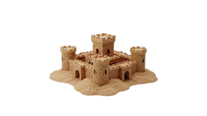 Intricate Sandcastle Fortress on White Background