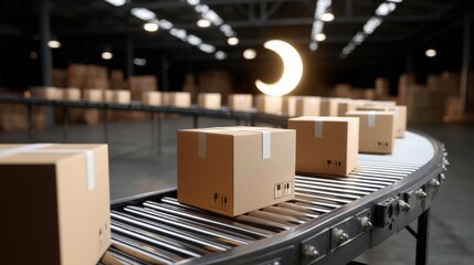 Efficient Automated Packaging System in Harsh Daylight - Back View with Minimal Composition and Glow Highlight