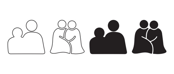 Diverse Couple Icons. Love, Support, and Unity Symbolism in Various Styles.