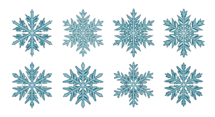 Set of 3d snowflakes transparent background cutout png
