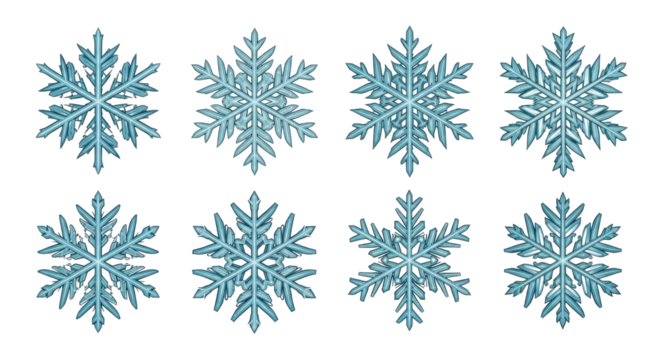 Set of 3d snowflakes transparent background cutout png - Powered by Adobe