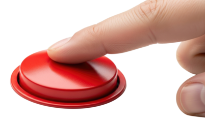 3d red button being pressed by finger transparent background cutout png