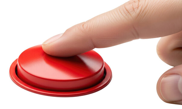 3d red button being pressed by finger transparent background cutout png