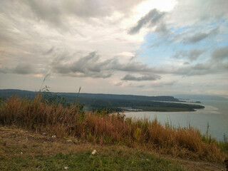 Beautiful view of the sea from the mountain in the evening.
