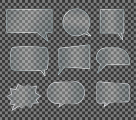 Transparent glass speech bubbles Set.