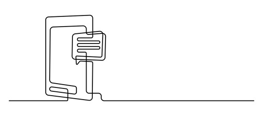 Abstract continuous line drawing of mobile phone with message speech bubble minimalist vector