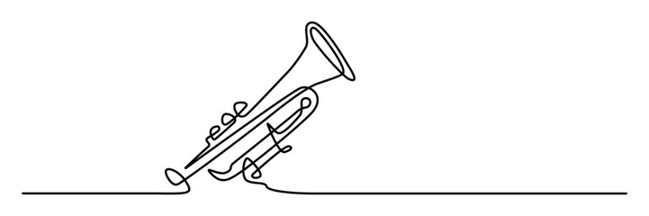 Abstract continuous line drawing of simple trumpet for music and performance vector illustration