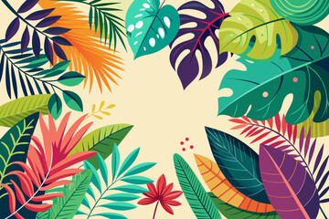 A simple illustration of tropical plants from the southern regions. Lush greenery.