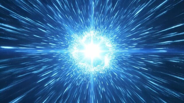 Abstract blue light streaks radiating from a glowing circle on a dark background