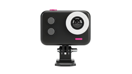 Compact Black Action Camera with Pink Accents