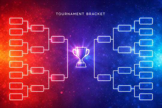 A vibrant tournament bracket with a glowing trophy on a colorful background