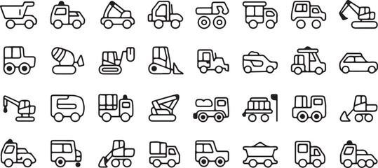 Construction and heavy machinery vehicle icons dump truck excavator