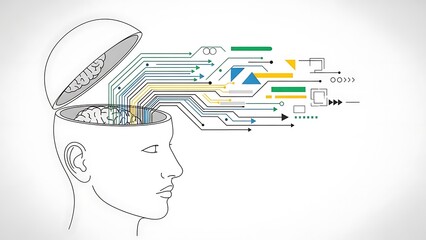 Human Head with Circuit Board Brain Illustration.
