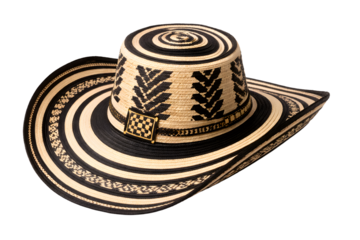 Handmade Colombian style straw hat with striped pattern and artisan texture
