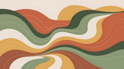 Wavy Abstract Background with Green Orange and Brown Colors lines curves