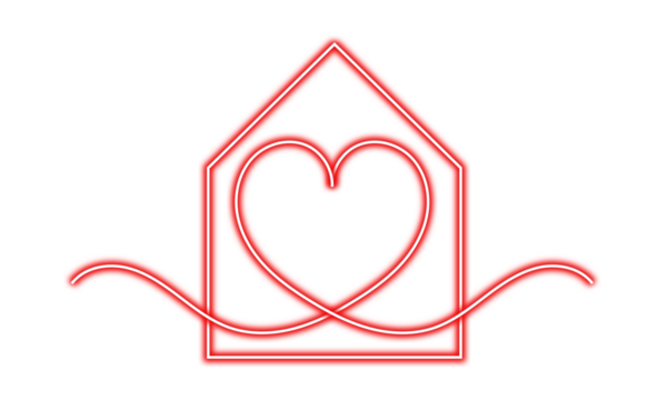 A vibrant red outline of a house embracing a heart, symbolizing love and warmth within a home on a transparent background. - Powered by Adobe