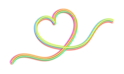 Colorful light painting of a heart shape with a flowing trail on transparent background