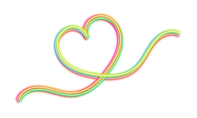 Colorful light painting of a heart shape with a flowing trail on transparent background