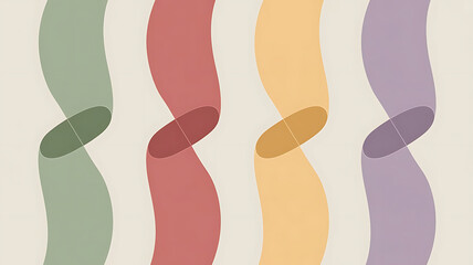 Colorful Wavy Lines with Overlapping Ovals in Green Red Yellow and Purple