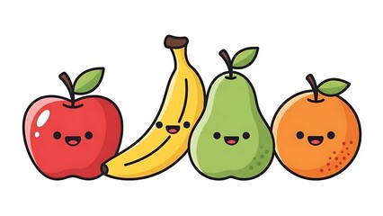 Colorful Cartoon Fruits with Smiling Faces.