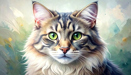 a close-up portrait of a cat with striking green eyes.