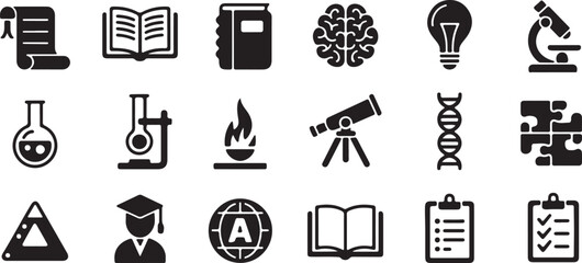 Science and Education Icons Set with Brain, Lightbulb, Microscope and DNA science icons