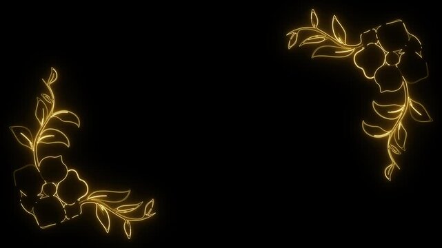 Golden floral glow. Luxury motion frame. Ornate line anim. Wedding video decor. Royal gold blossom. Botanical overlay. Dark aesthetic art. Premium swirl trim. Glowing flower set. Gold filigree move.
