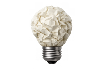 Crumpled paper light bulb symbolizing a struggling idea, creative thinking process, and innovative concept development