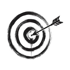A black-and-white brushstroke illustration of a bullseye target with an arrow piercing the center.