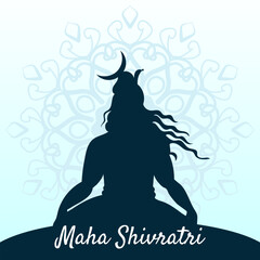 Meditating Shiva, silhouette, deity with trident and
crescent moon. Vector illustration of Hindu festival.