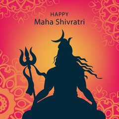Meditating Shiva, silhouette, deity with trident and
crescent moon. Vector illustration of Hindu festival.