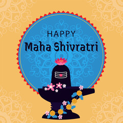 Happy Maha Shivratri festival banner with shiva lingam. Lord Shiva's night. Hindu festival vector illustration.