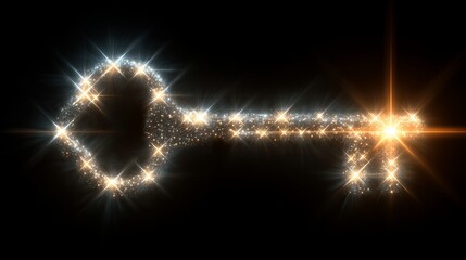 Glowing Key Symbol with Sparkling Effects on Dark Background for Concept of Security, Unlocking, or Access in Digital Age