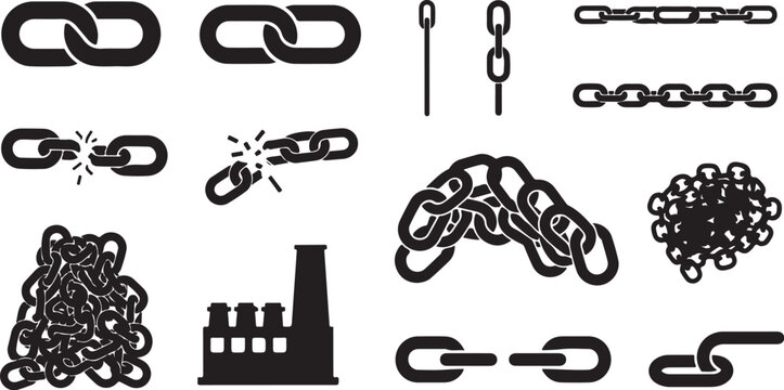 A collection of black chain icons on a white background