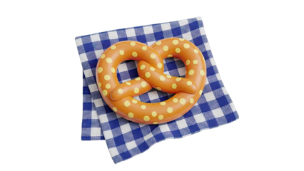 Cartoon Pretzel with Yellow Polka Dots on Blue Gingham Napkin