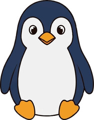 A cute, simplified cartoon penguin illustration with a dark blue body, white belly, orange beak, and feet