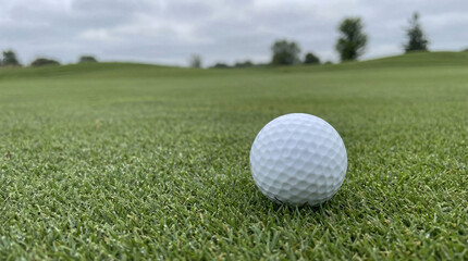 Obraz premium A white golf ball sits on the green grass of a golf course
