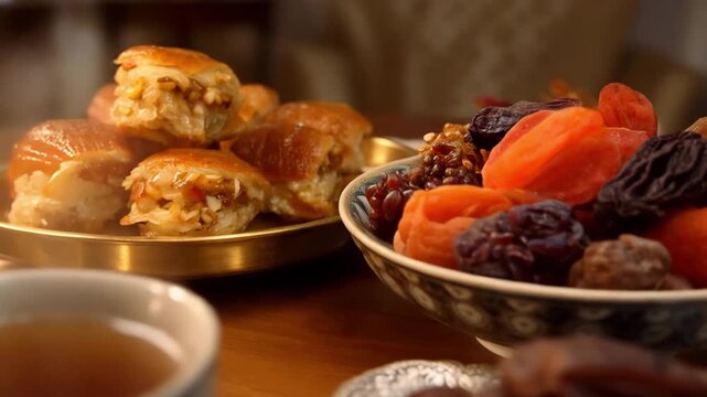 Traditional Iftar Table with Dates and Tea