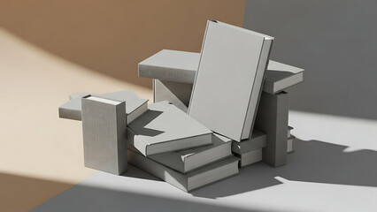 Stack of Books in Various Angles on a Light Background with Shadows