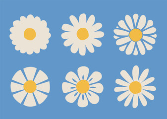 花のアイコンベクターイラスト素材　デイジーやカモミールなどシンプルでかわいい花のイメージ画像