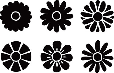 花のシルエットアイコンベクターイラスト素材　デイジーやカモミールなどシンプルでかわいい花のイメージ画像