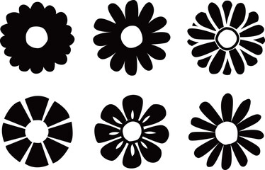 花のシルエットアイコンベクターイラスト素材　デイジーやカモミールなどシンプルでかわいい花のイメージ画像