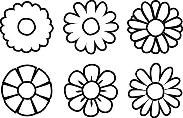 花の線画アイコンセットイラスト素材　デイジーやカモミールなどシンプルでかわいいイメージ画像