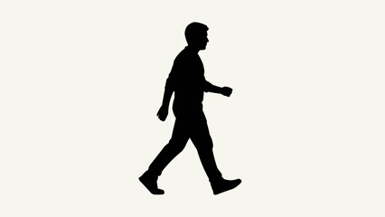 Silhouette of a man walking against a plain background.